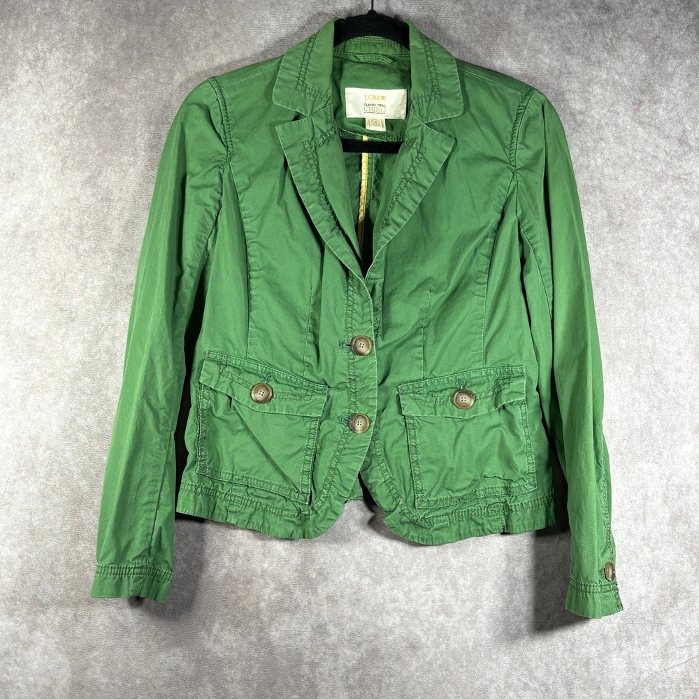 J. Crew Classic Twill Chino Jacket Womens Size Small Green Blazer Utility Safari